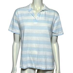 Vintage Lacoste Club Striped Polo Shirt Light Blue White Cotton Blend Size L